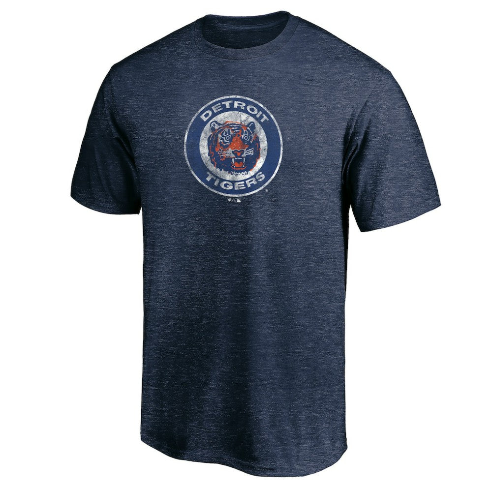 Detroit Tigers Cooperstown Collection Throwback Logo Tri-Blend T-Shirt Heather Navy