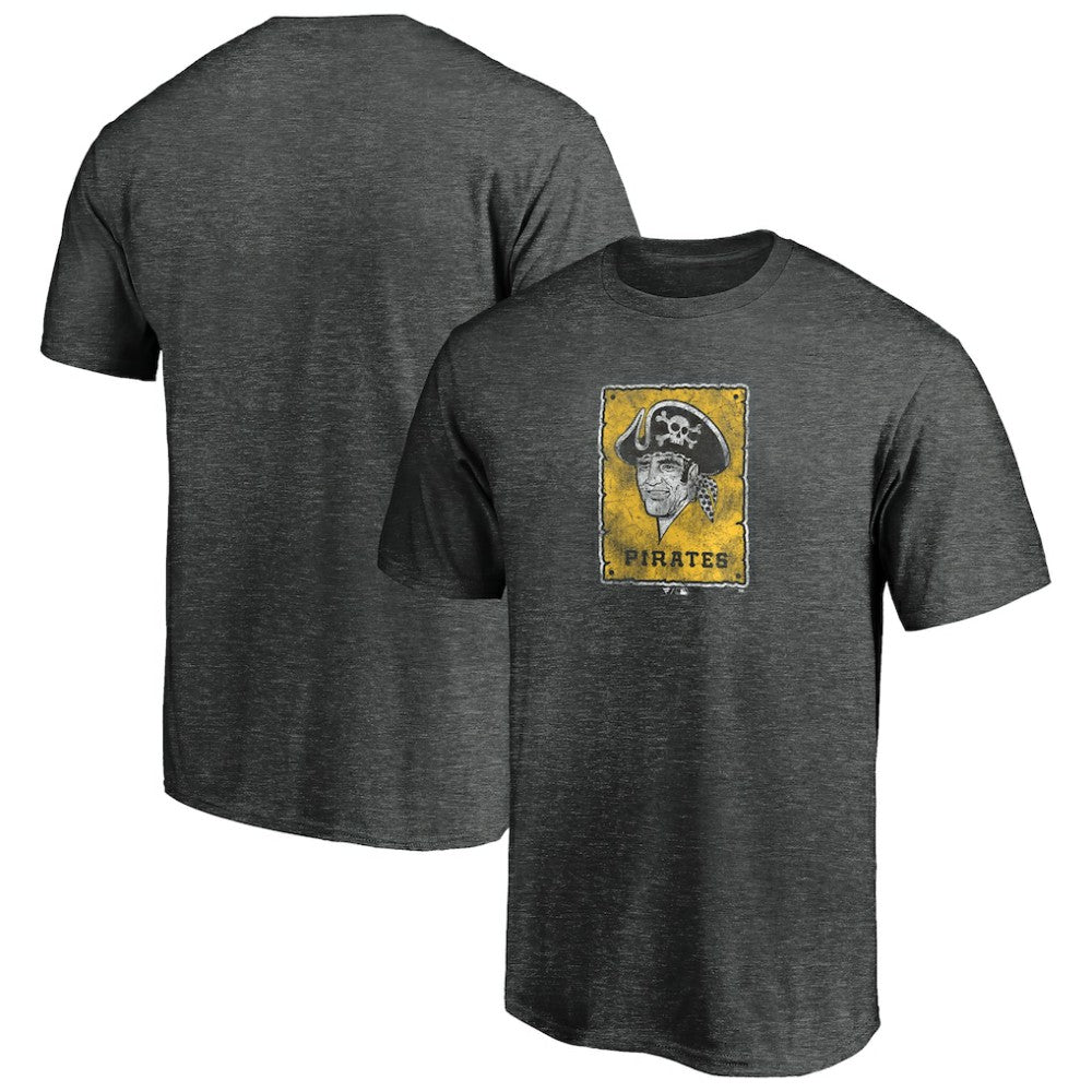 Pittsburgh Pirates Cooperstown Collection Throwback Logo Tri-Blend T-Shirt Heather Charcoal