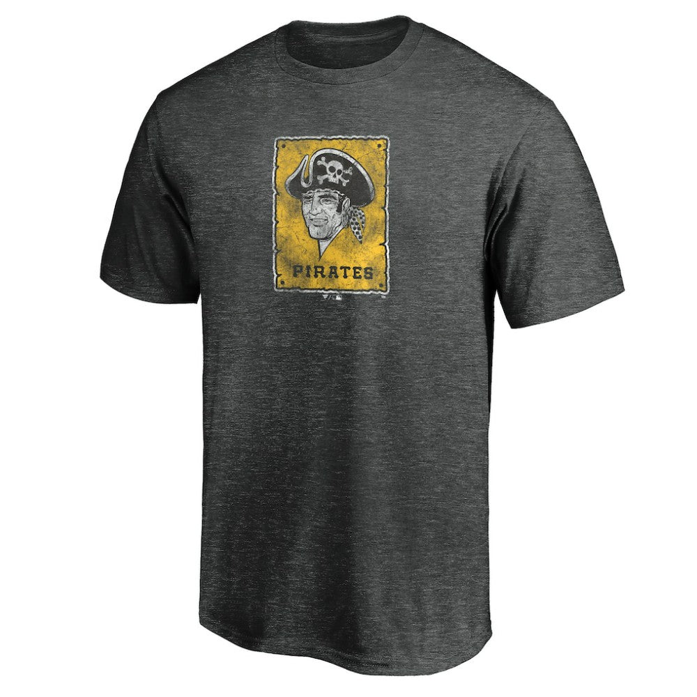 Pittsburgh Pirates Cooperstown Collection Throwback Logo Tri-Blend T-Shirt Heather Charcoal