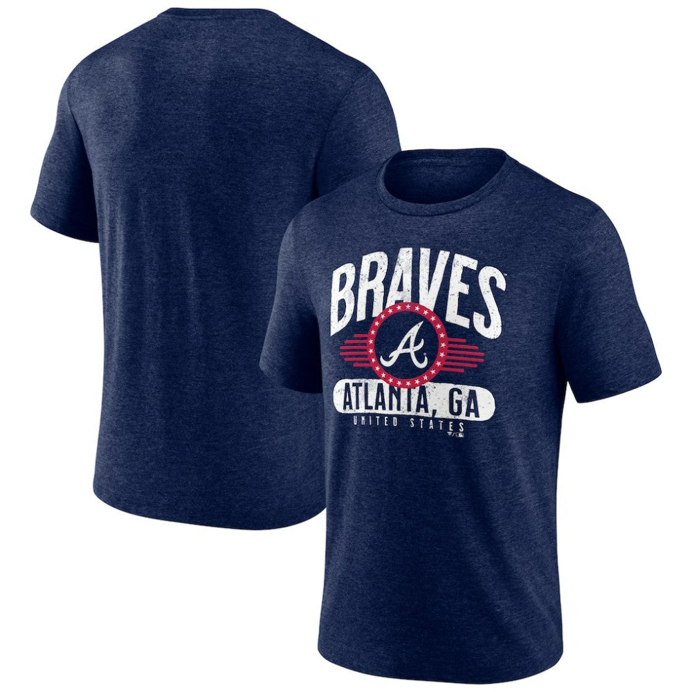 Atlanta Braves Badge of Honor Tri-Blend T-Shirt Heather Navy