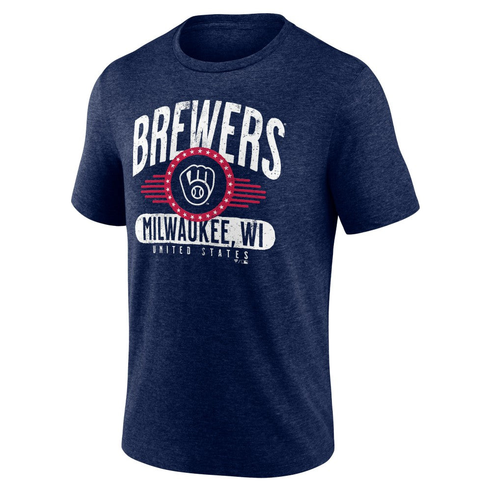 Milwaukee Brewers Badge of Honor Tri-Blend T-Shirt Heather Navy