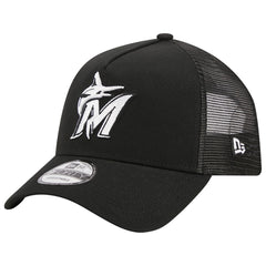 Miami Marlins A-Frame 9FORTY Trucker Adjustable Hat Black | New Era