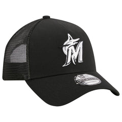Miami Marlins A-Frame 9FORTY Trucker Adjustable Hat Black | New Era