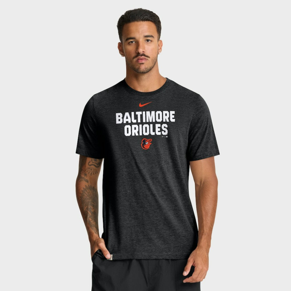 Baltimore Orioles Stacked Tri-Blend T-Shirt Heather Black | Nike