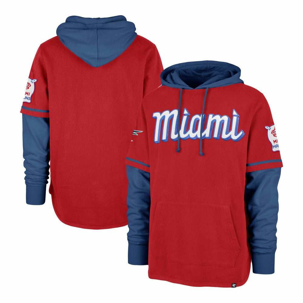 Miami Marlins City Connect Trifecta Shortstop Pullover Hoodie Red | 47 brand
