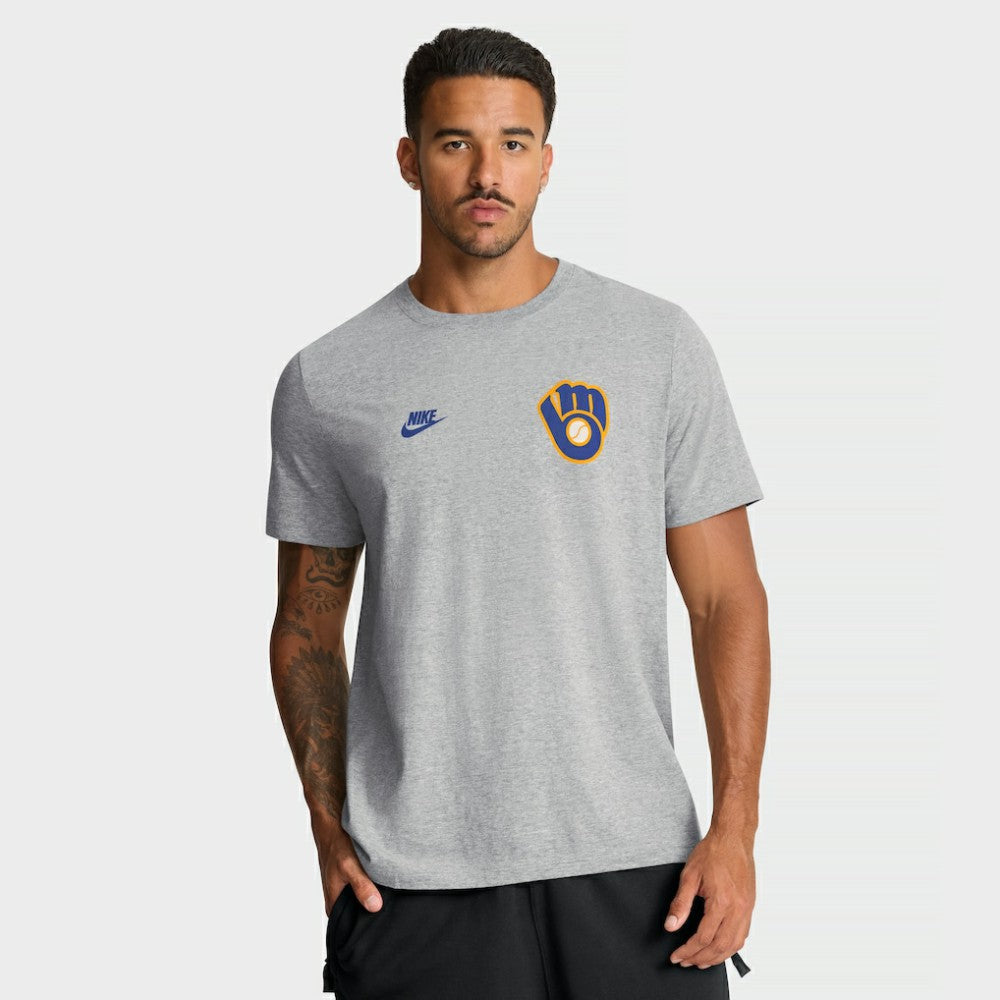 Milwaukee Brewers Cooperstown 2-Hit T-Shirt Heather Gray | Nike