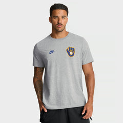 Milwaukee Brewers Cooperstown 2-Hit T-Shirt Heather Gray | Nike