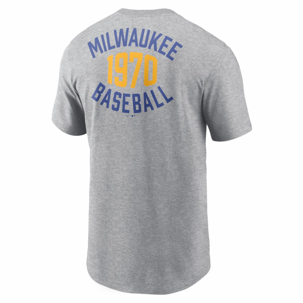 Milwaukee Brewers Cooperstown 2-Hit T-Shirt Heather Gray | Nike