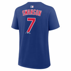 Dansby Swanson Chicago Cubs Women's Name & Number T-Shirt Royal | Nike