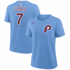 Trea Turner Philadelphia Phillies Women's Name & Number T-Shirt Light Blue | Nike