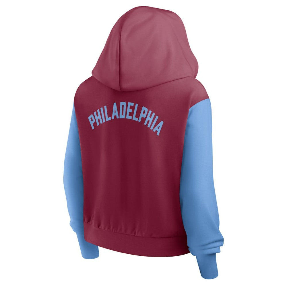 Philadelphia Phillies Women's Cooperstown Collection Cropped Full-Zip Hoodie Burgundy/Light Blue | Nike