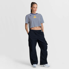 Seattle Mariners Women's Cooperstown Collection Striped Cropped T-Shirt Royal/Cream | Nike