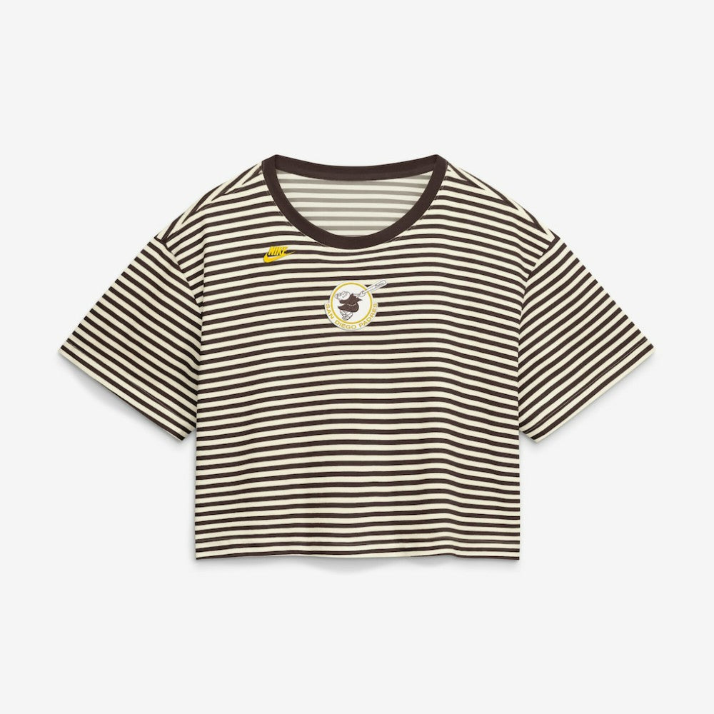 San Diego Padres Women's Cooperstown Collection Striped Cropped T-Shirt Brown/Cream | Nike