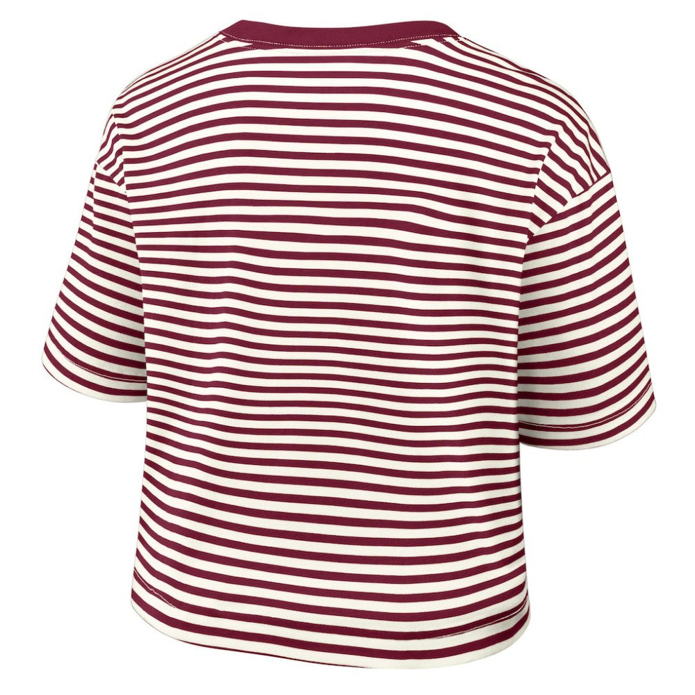 Philadelphia Phillies Women's Cooperstown Collection Striped Cropped T-Shirt Burgundy/Cream | Nike