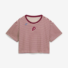 Philadelphia Phillies Women's Cooperstown Collection Striped Cropped T-Shirt Burgundy/Cream | Nike