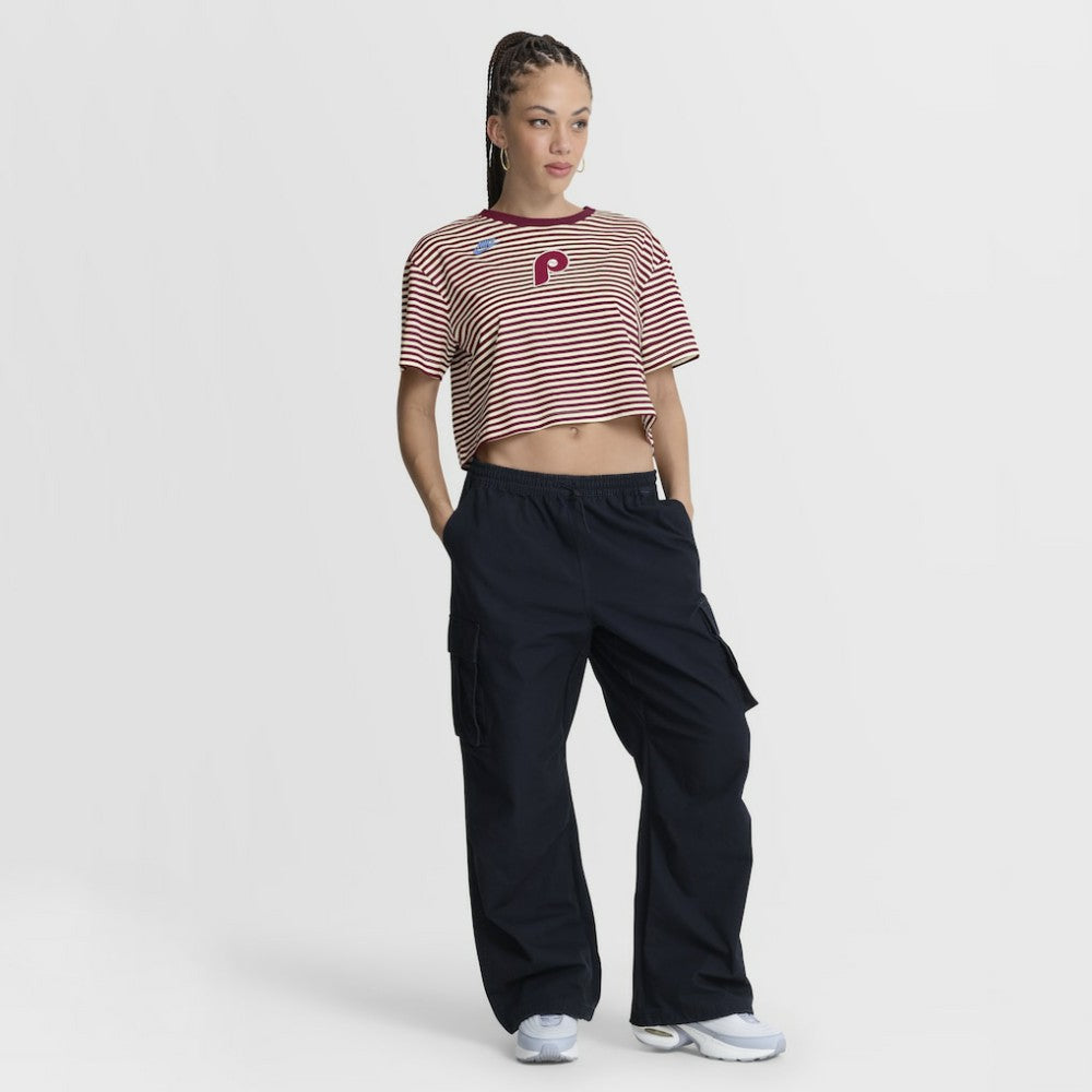 Philadelphia Phillies Women's Cooperstown Collection Striped Cropped T-Shirt Burgundy/Cream | Nike
