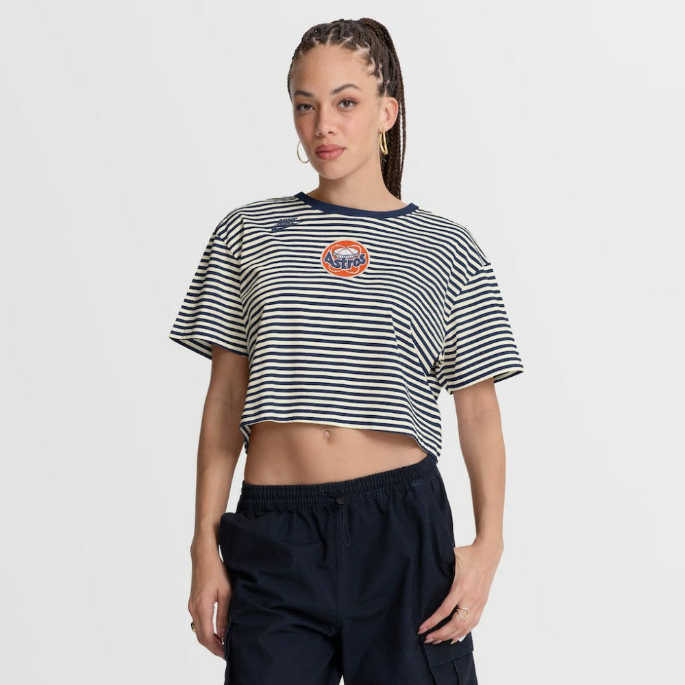 Houston Astros Women's Cooperstown Collection Striped Cropped T-Shirt Navy/Cream | Nike