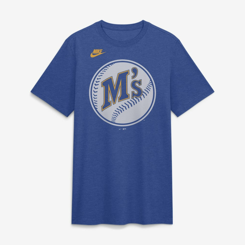 Seattle Mariners Cooperstown Logo Tri-Blend T-Shirt Heather Royal | Nike