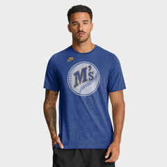 Seattle Mariners Cooperstown Logo Tri-Blend T-Shirt Heather Royal | Nike