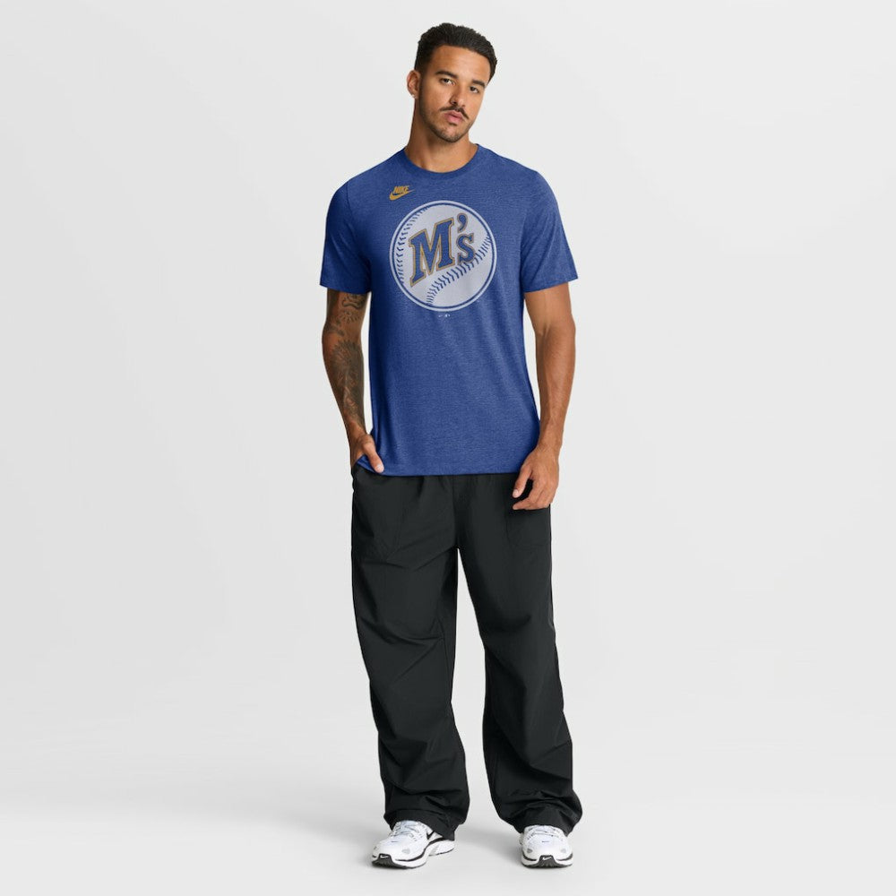 Seattle Mariners Cooperstown Logo Tri-Blend T-Shirt Heather Royal | Nike