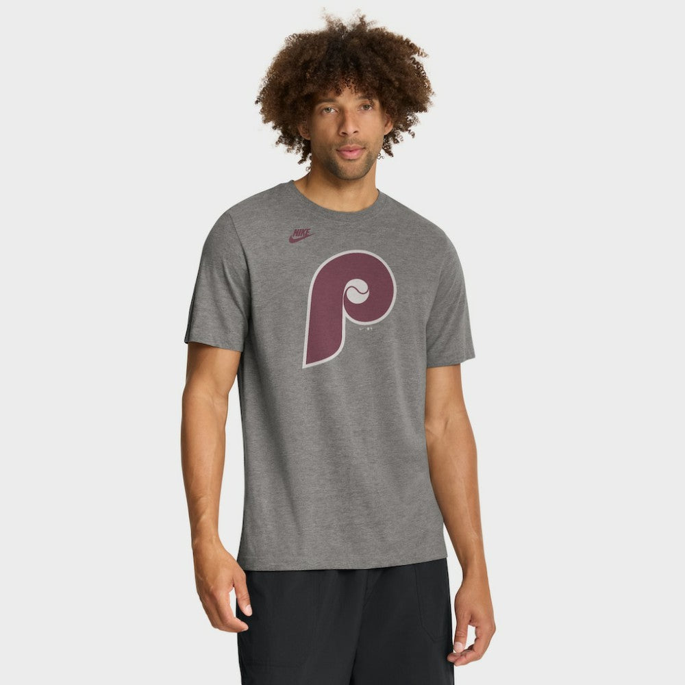 Philadelphia Phillies Cooperstown Logo Tri-Blend T-Shirt Heather Charcoal | Nike