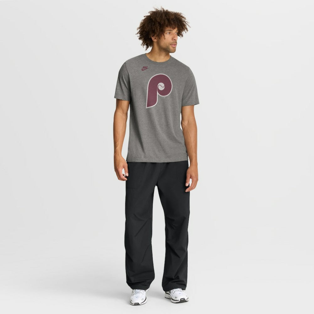 Philadelphia Phillies Cooperstown Logo Tri-Blend T-Shirt Heather Charcoal | Nike
