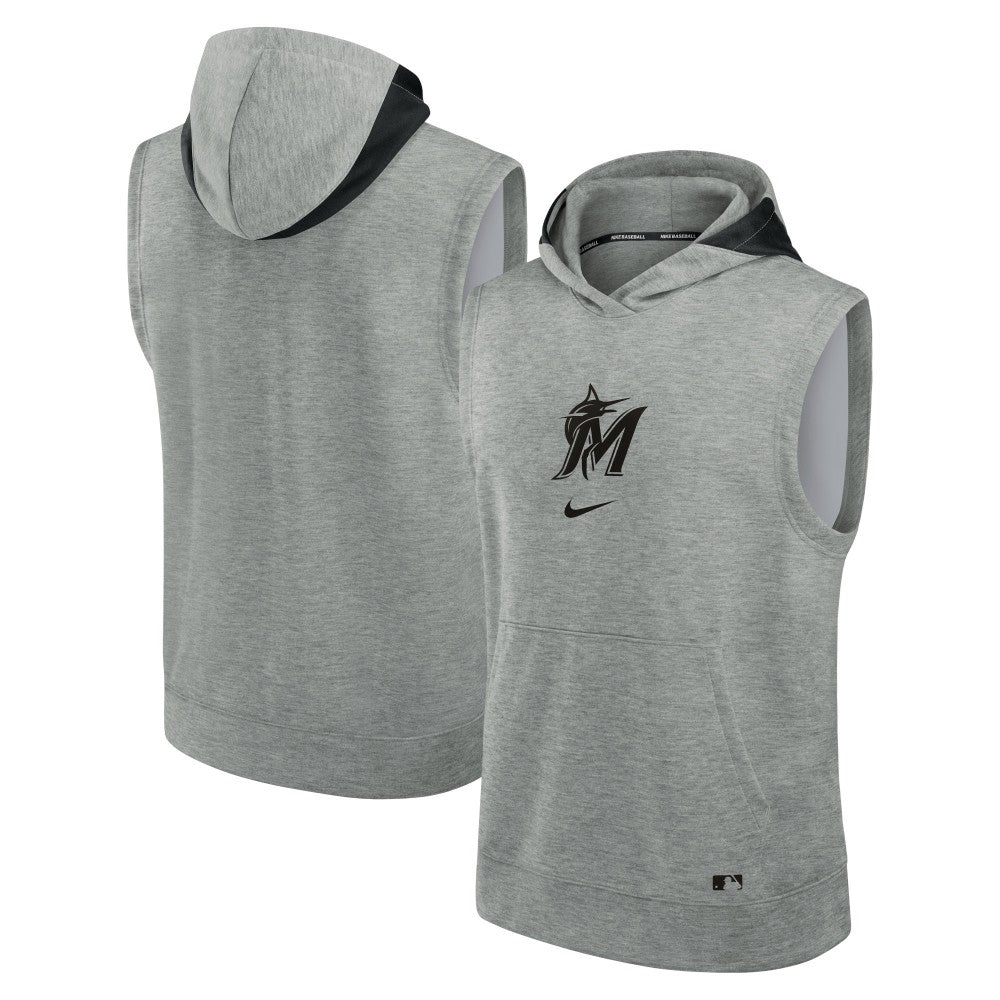 Miami Marlins Authentic Collection Early Work Dri-FIT Sleeveless Hoodie Heather Gray | Nike