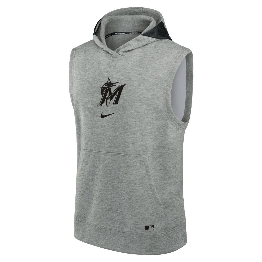 Miami Marlins Authentic Collection Early Work Dri-FIT Sleeveless Hoodie Heather Gray | Nike