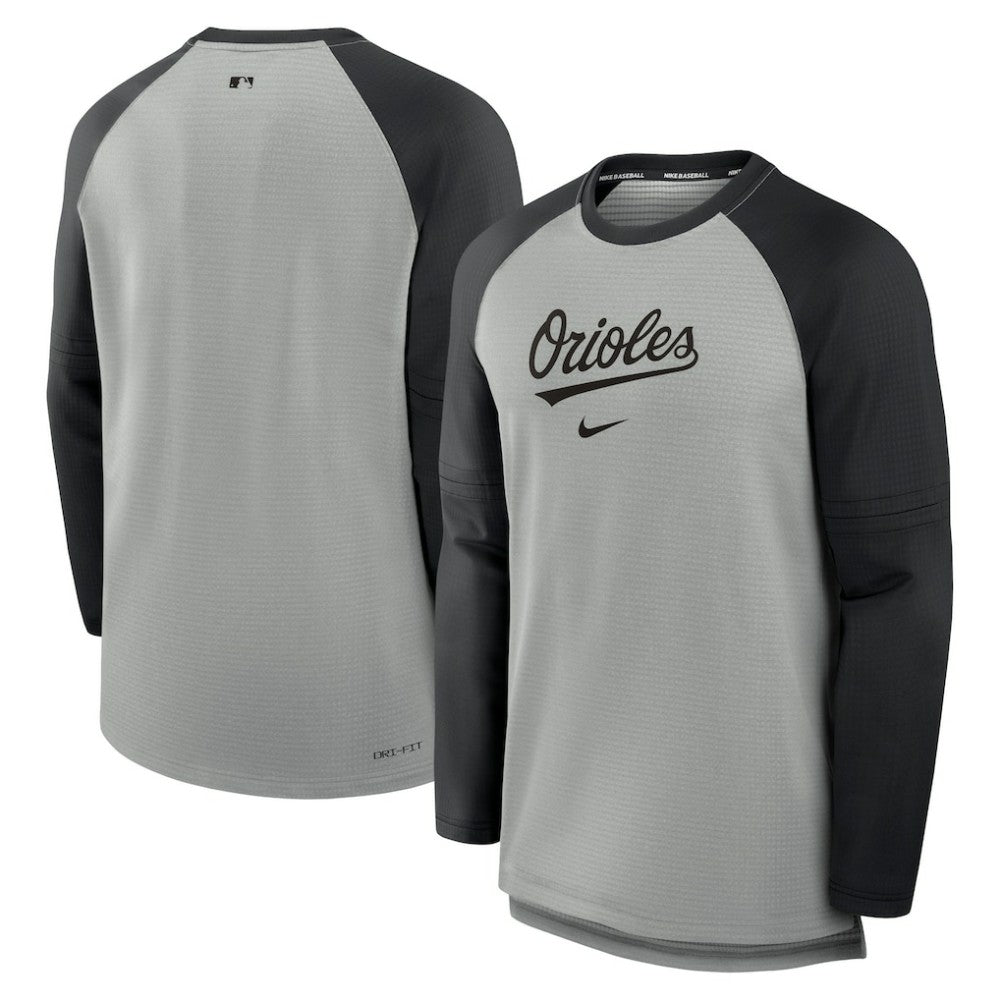 Baltimore Orioles Authentic Collection Game Time Raglan Performance Long Sleeve T-Shirt Heather Gray/Black | Nike