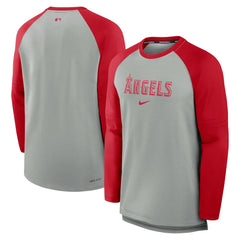Los Angeles Angels Authentic Collection Game Time Raglan Performance Long Sleeve T-Shirt Heather Gray/Red | Nike