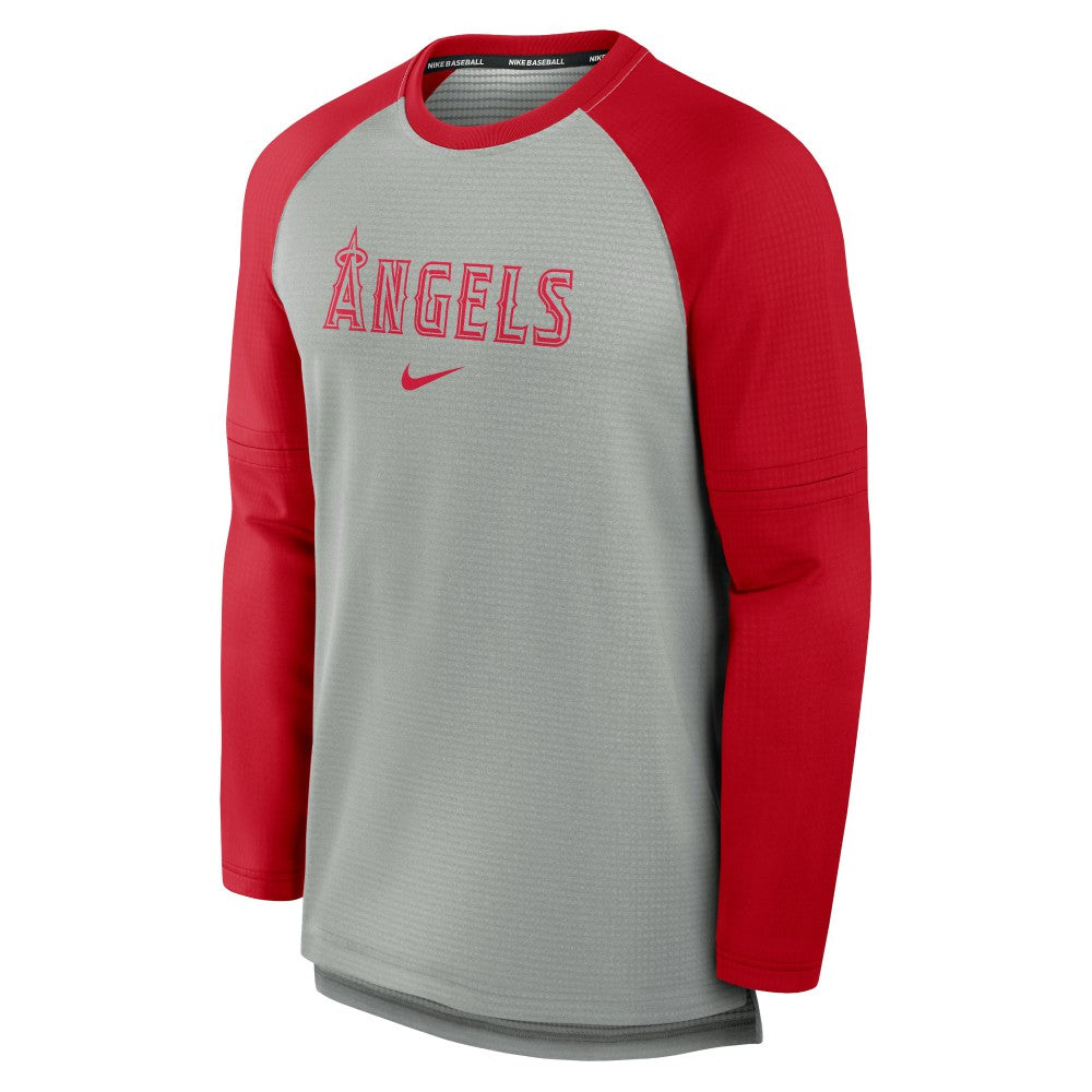 Los Angeles Angels Authentic Collection Game Time Raglan Performance Long Sleeve T-Shirt Heather Gray/Red | Nike