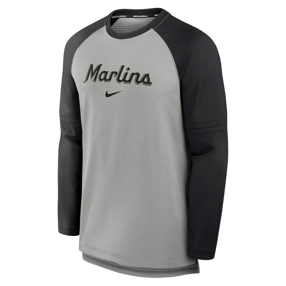 Miami Marlins Authentic Collection Game Time Raglan Performance Long Sleeve T-Shirt Heather Gray/Black | Nike