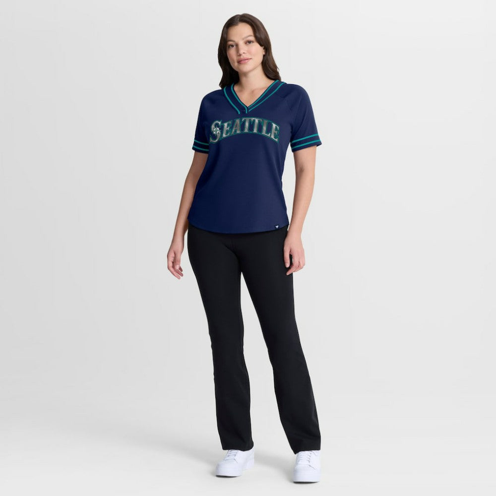 Seattle Mariners Women's Diva Race Ahead Raglan V-Neck T-Shirt Navy