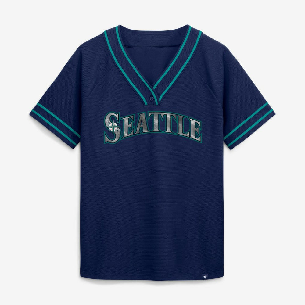 Seattle Mariners Women's Diva Race Ahead Raglan V-Neck T-Shirt Navy