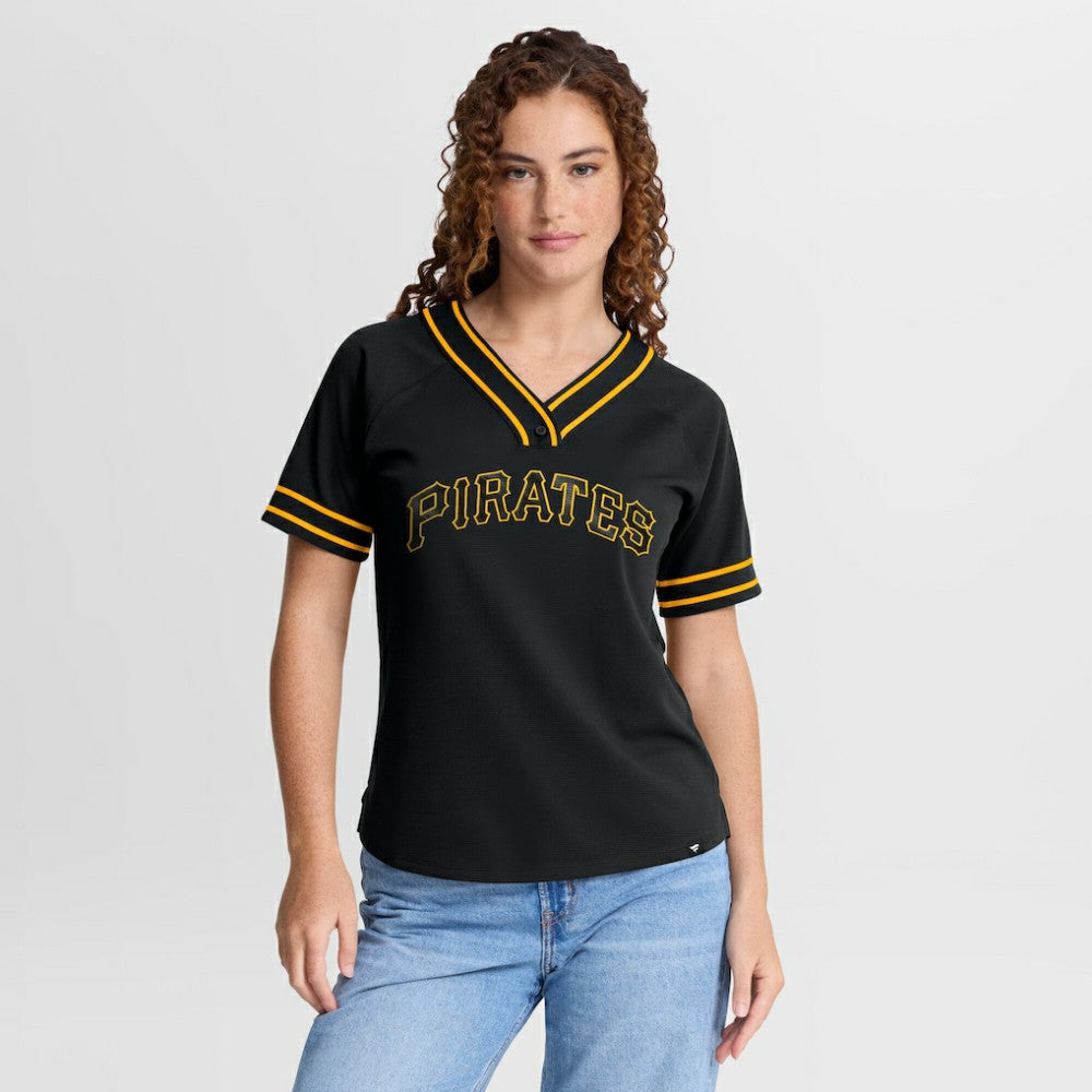 Pittsburgh Pirates Women's Diva Race Ahead Raglan V-Neck T-Shirt Black