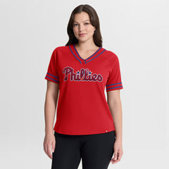Philadelphia Phillies Women's Diva Race Ahead Raglan V-Neck T-Shirt Red