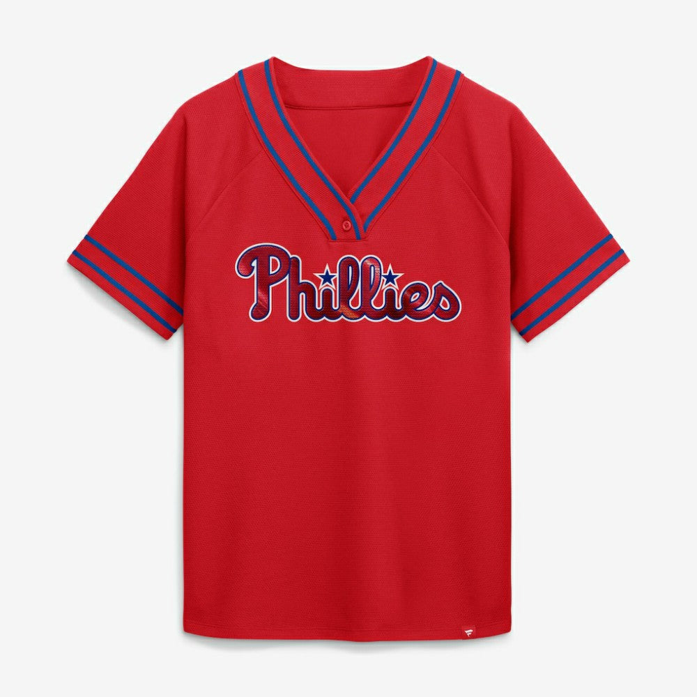 Philadelphia Phillies Women's Diva Race Ahead Raglan V-Neck T-Shirt Red