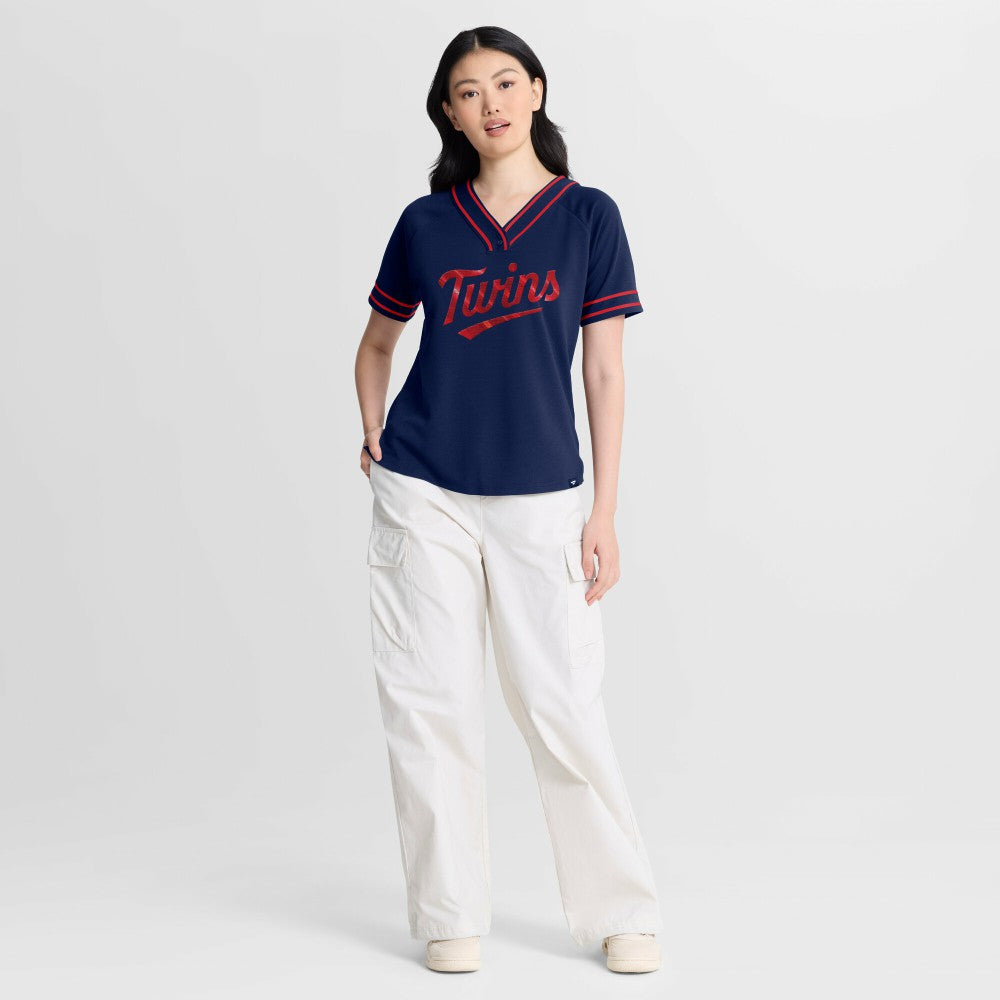 Minnesota Twins Women's Diva Race Ahead Raglan V-Neck T-Shirt Navy