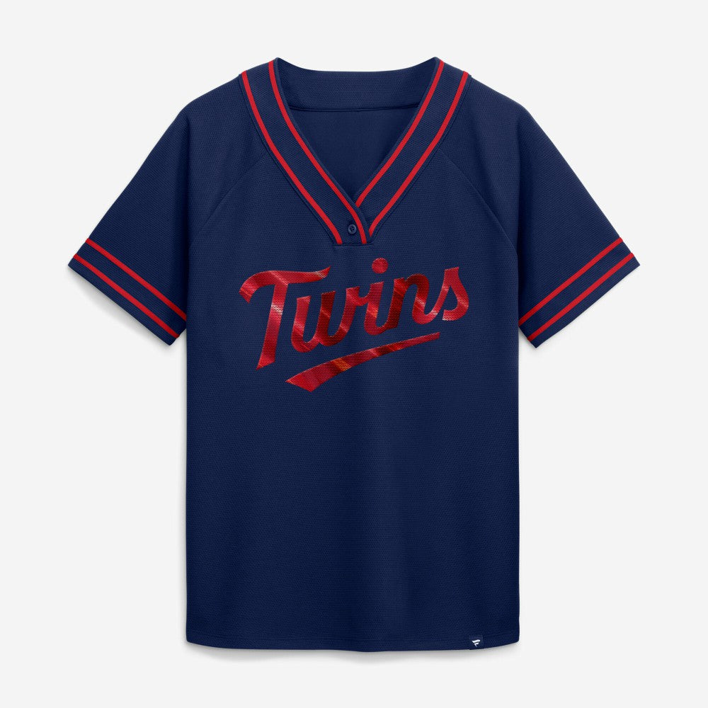 Minnesota Twins Women's Diva Race Ahead Raglan V-Neck T-Shirt Navy