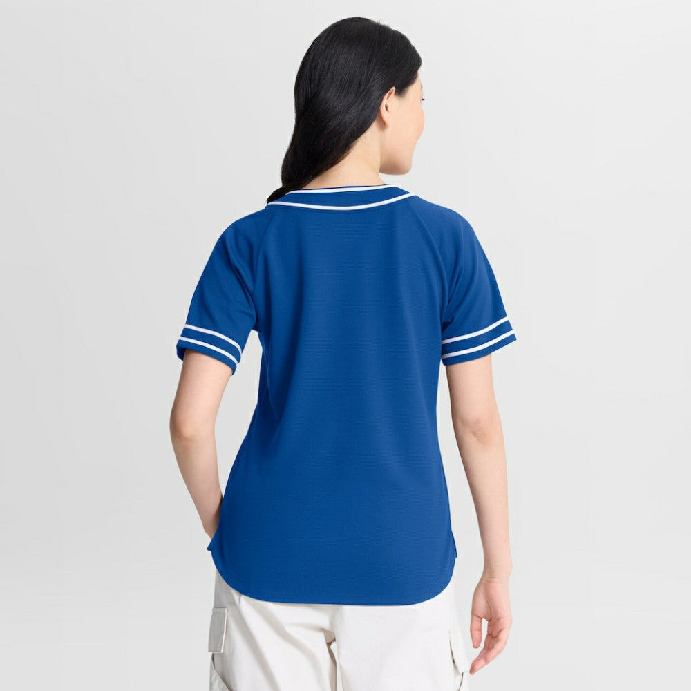 Los Angeles Dodgers Women's Diva Race Ahead Raglan V-Neck T-Shirt Royal