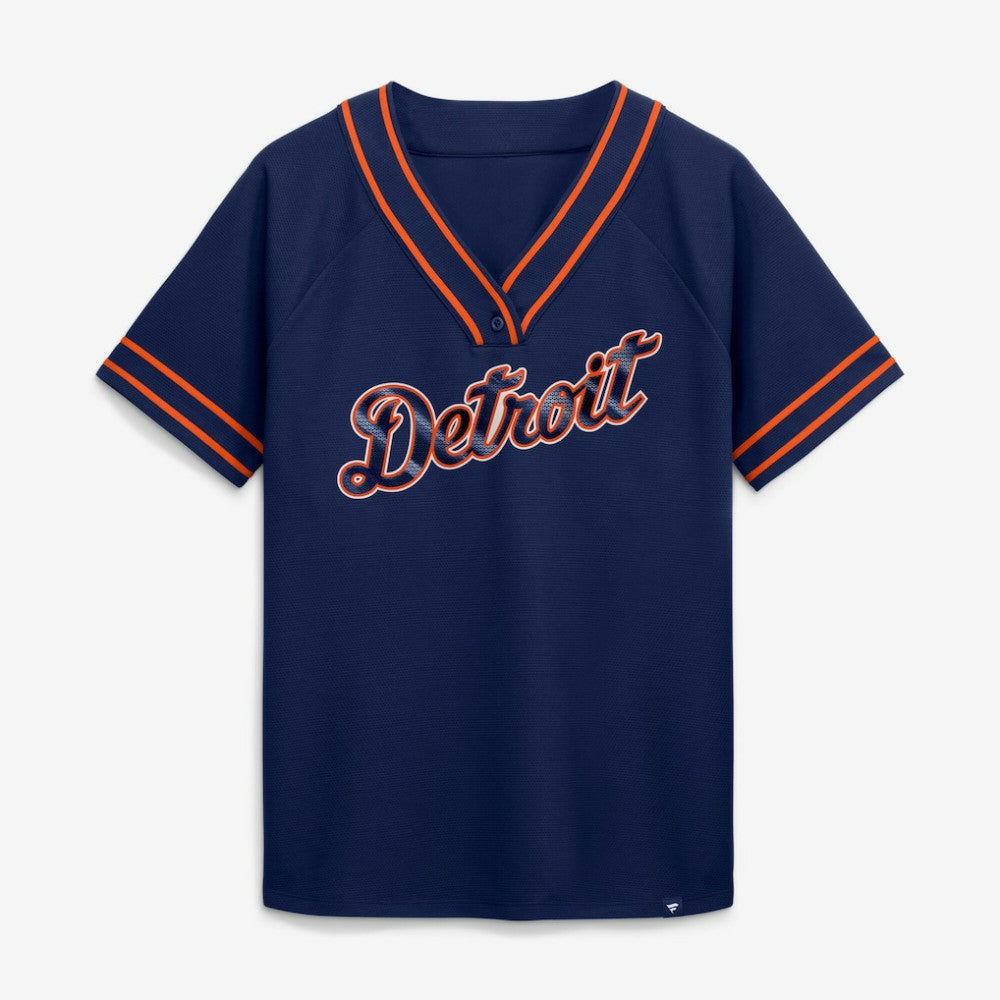 Detroit Tigers Women's Diva Race Ahead Raglan V-Neck T-Shirt Navy