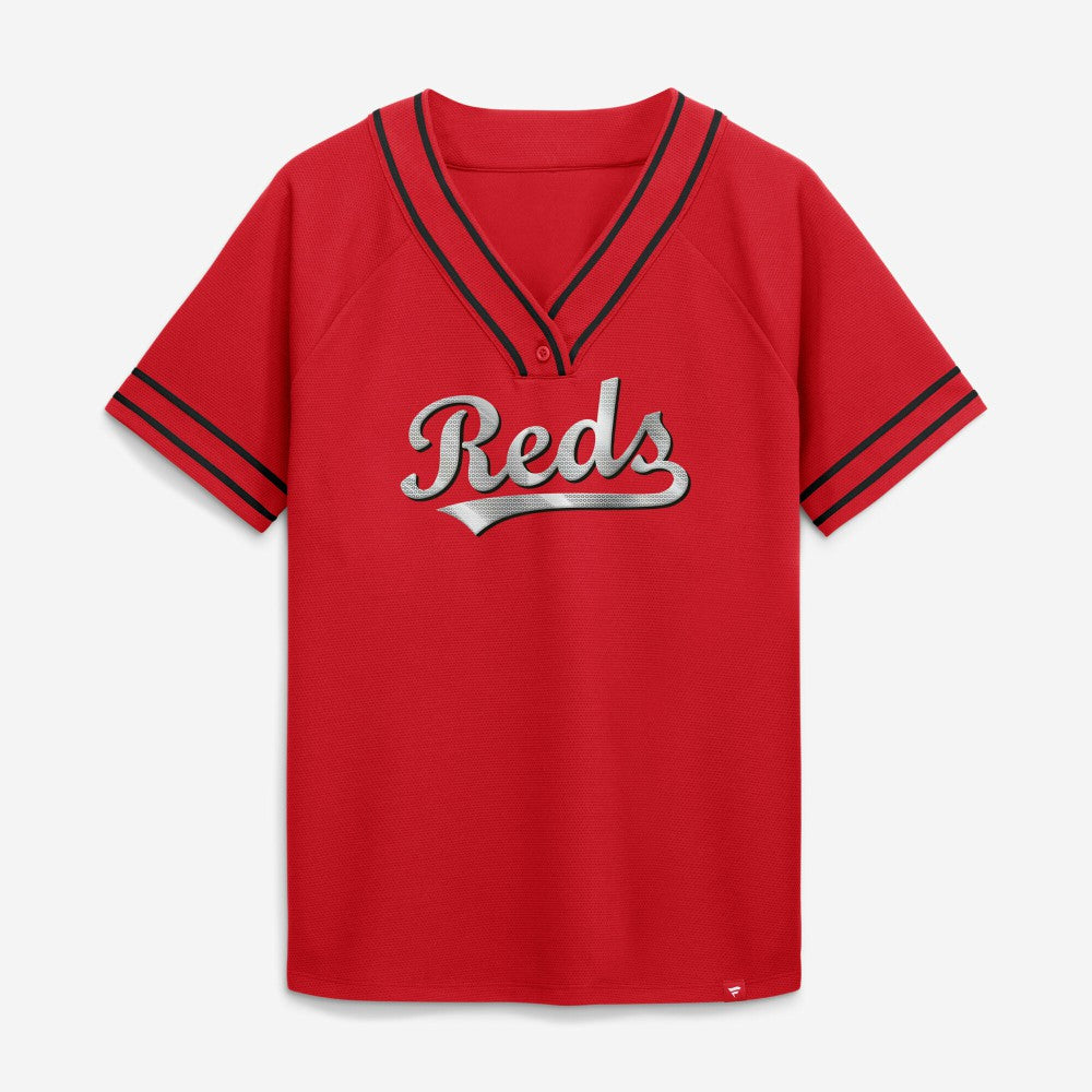 Cincinnati Reds Women's Diva Race Ahead Raglan V-Neck T-Shirt Red