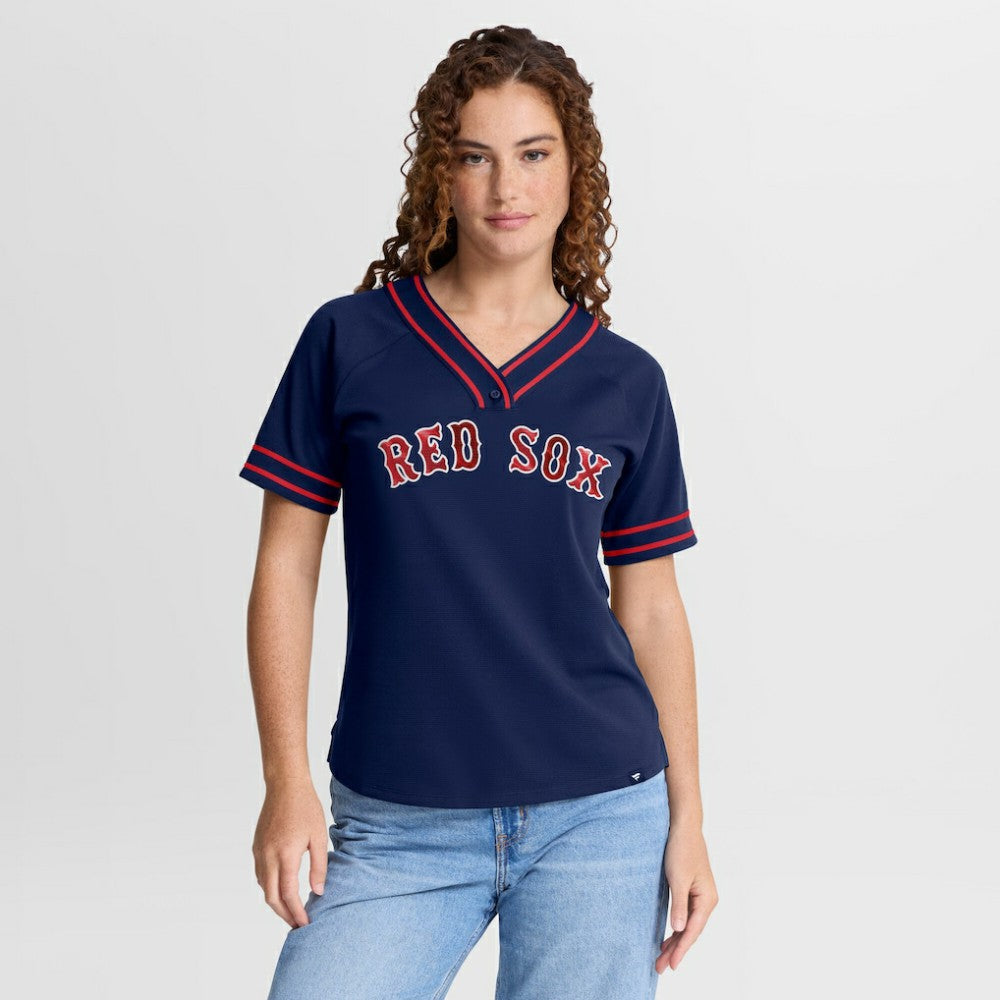 Boston Red Sox Women's Diva Race Ahead Raglan V-Neck T-Shirt Navy