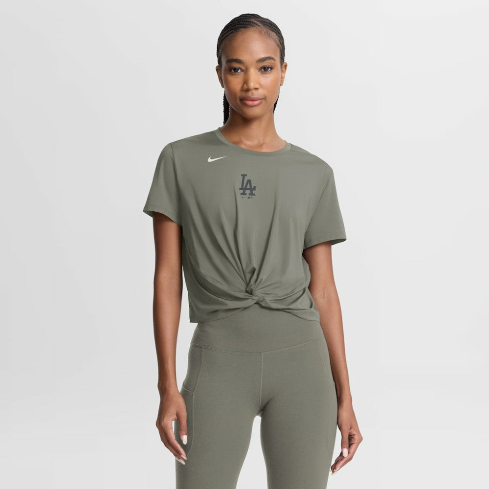 Los Angeles Dodgers Women's One Twist Dri-FIT Cropped T-Shirt Olive | Nike