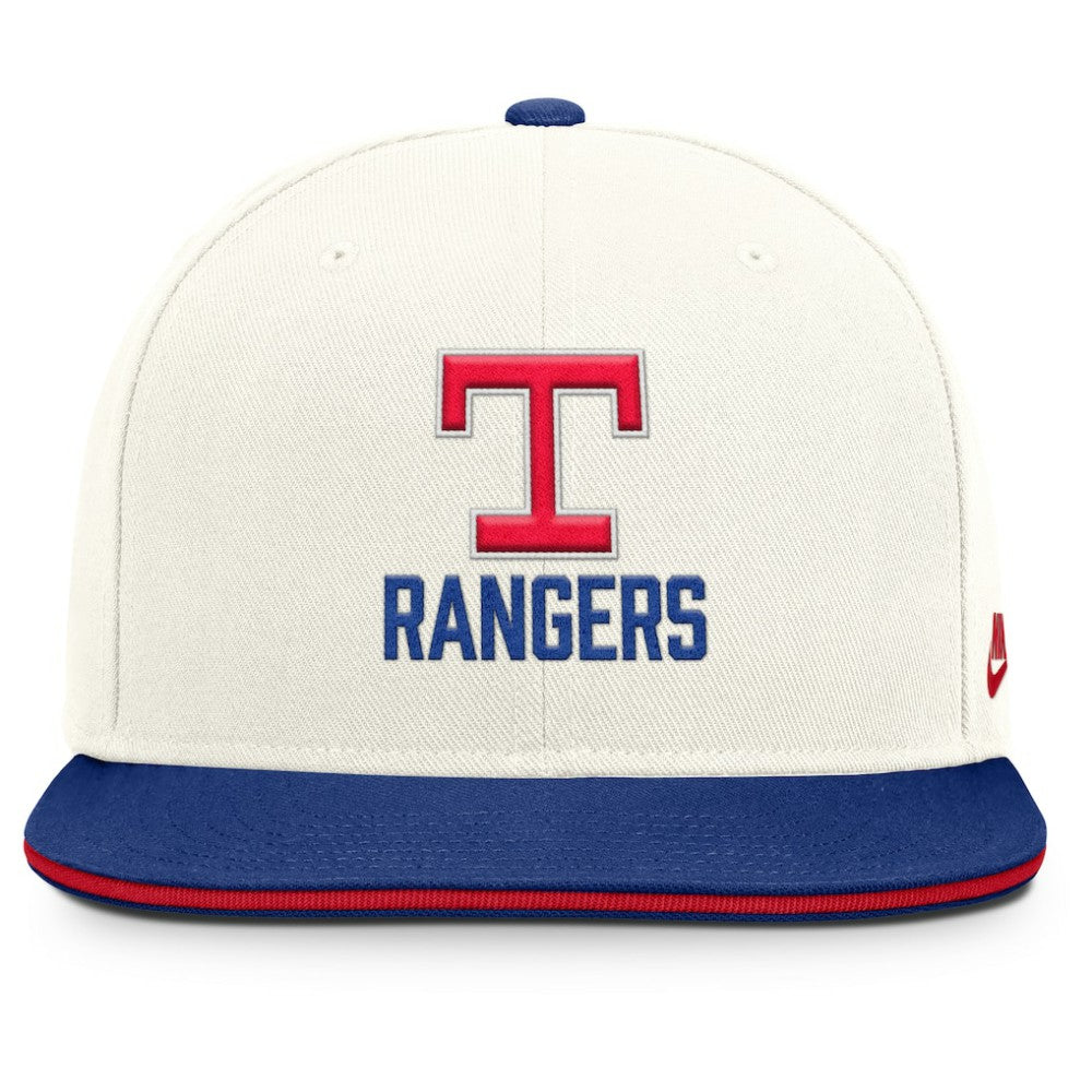 Texas Rangers Cooperstown Pro Dri-FIT Snapback Hat Cream/Royal | Nike