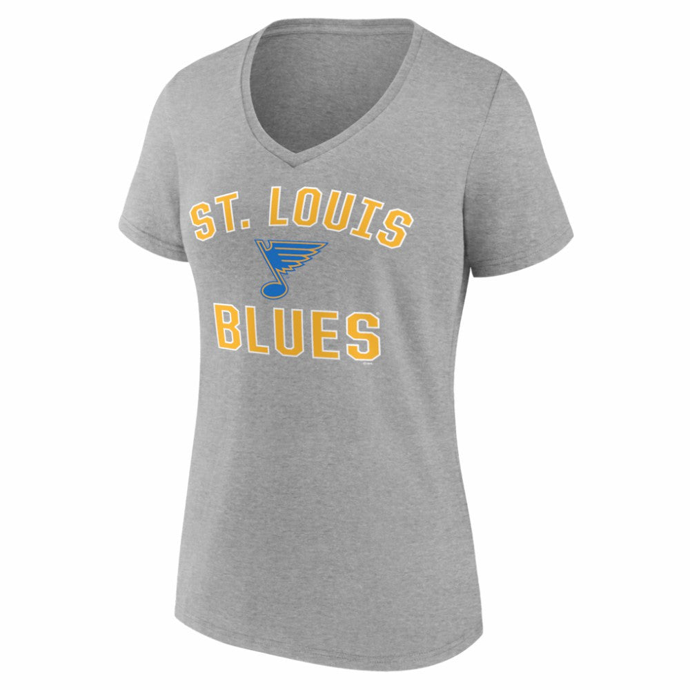 St. Louis Blues Logo Athletic Women's Arch Victory V-Neck T-Shirt Heather Gray