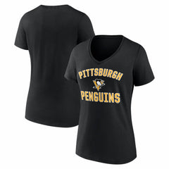 Pittsburgh Penguins Logo Athletic Women's Arch Victory V-Neck T-Shirt Black