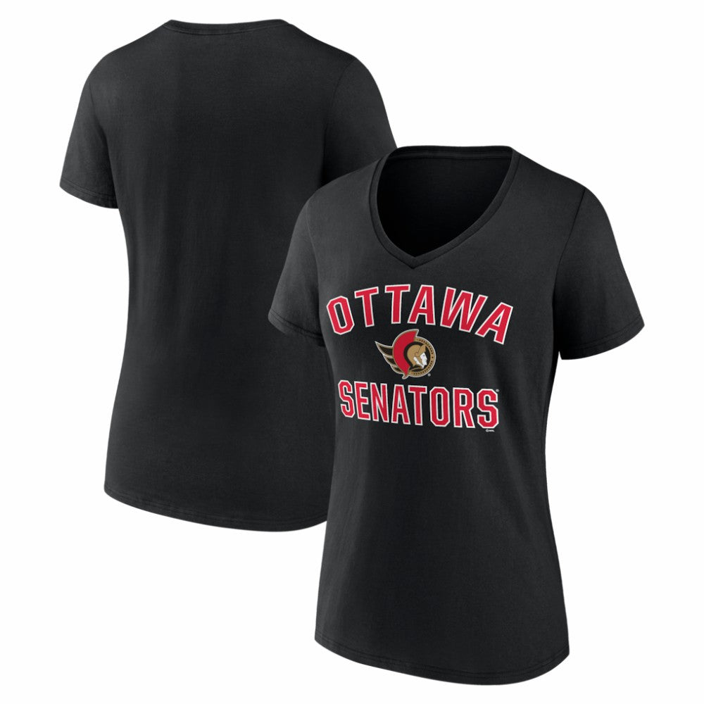 Ottawa Senators Logo Athletic Women's Arch Victory V-Neck T-Shirt Black