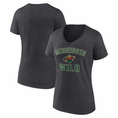 Minnesota Wild Logo Athletic Women's Arch Victory V-Neck T-Shirt Heather Charcoal