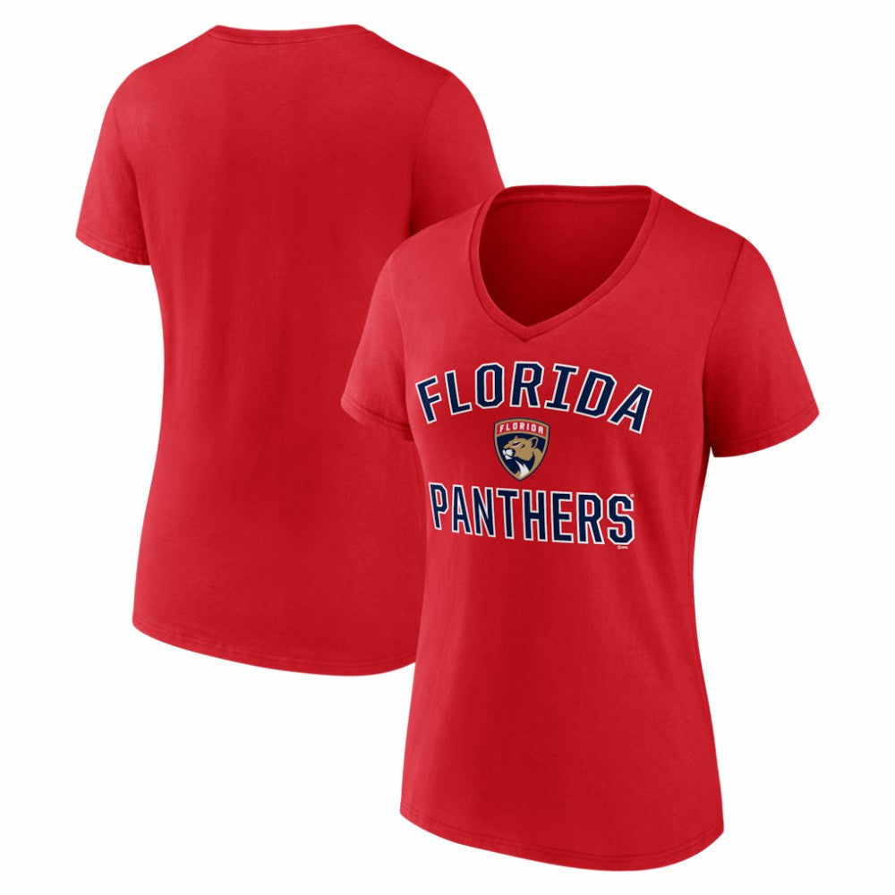 Florida Panthers Logo Athletic Women's Arch Victory V-Neck T-Shirt Red